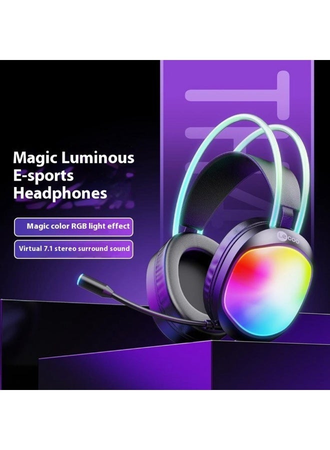 lecoo HT410 USB Gaming Headset with Dynamic RGB Lighting - 7.1 Virtual Surrounded Sound & Dual 50mm Drivers - DEEP BASS - Noise Reduction mic - In Body Control For PC / PS4 | Black - Image 3